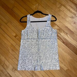 J. Crew Sequin Tank Top Sparkle Party Festive Linen Blend Silver Cream M…